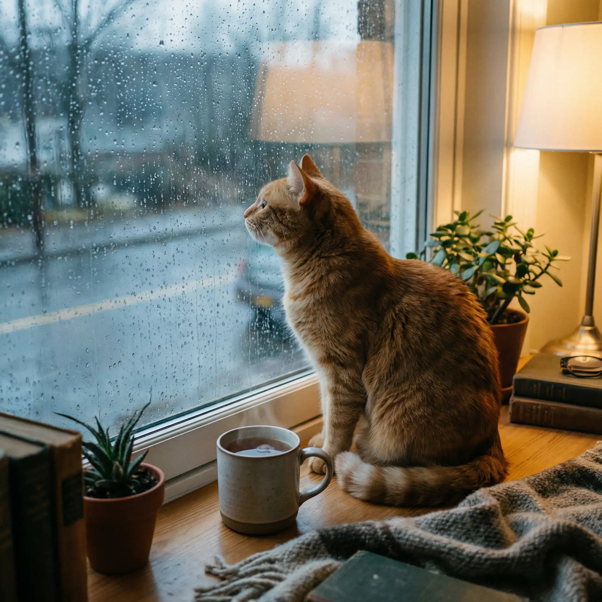 猫咪望着窗外的雨 - 明日花 bt